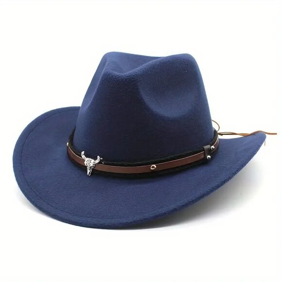 Navy Western Cowboy Hat – Cowboy Cowgirl‎ Rodeo Style with Bull Skull Accent - Picture 1 of 6